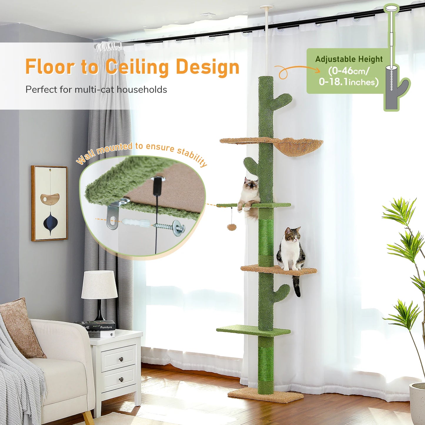 Furbn Verde Series — Floor-to-Ceiling Cactus Cat Tower for Modern Homes