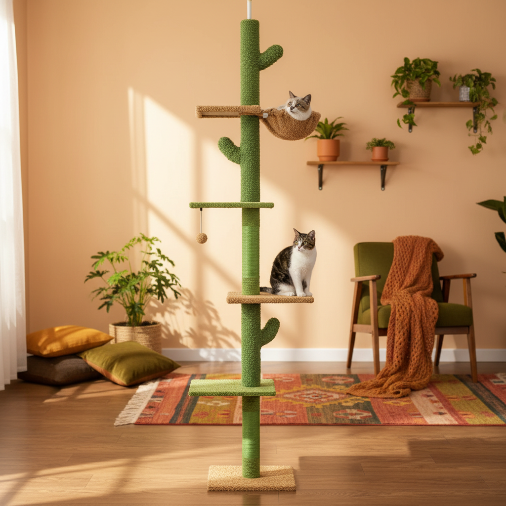 Floor-to-Ceiling Cactus Cat Tower for Modern Homes